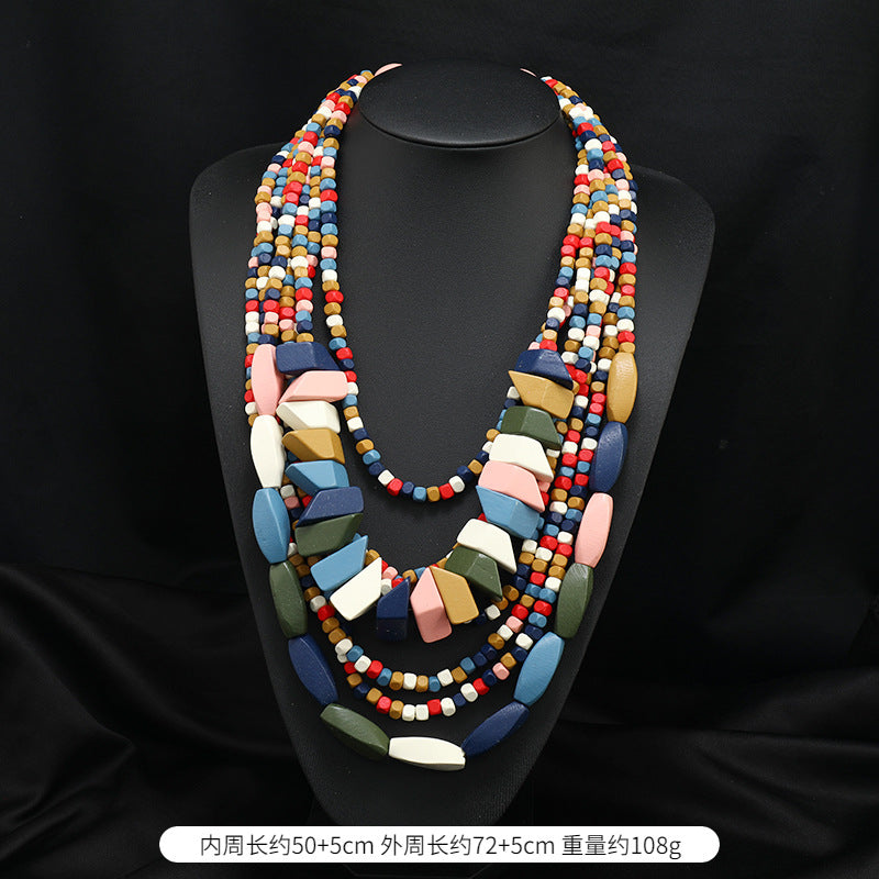 Wholesale Handmade Exaggerated Bohemian Wooden Bead Necklace