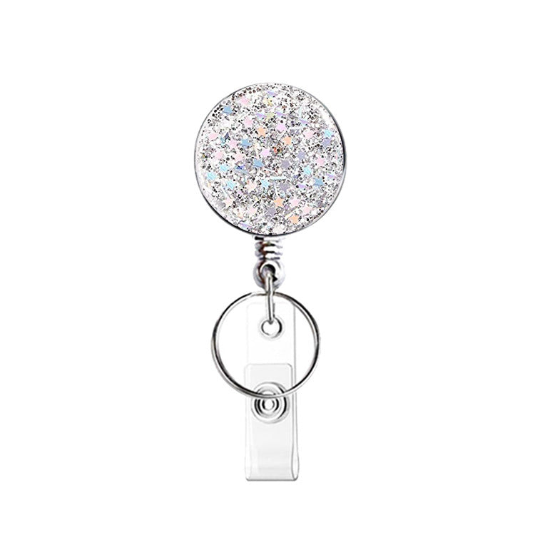 Wholesale UV Electroplated Resin Diamond Glitter Sequins Retractable Keychain