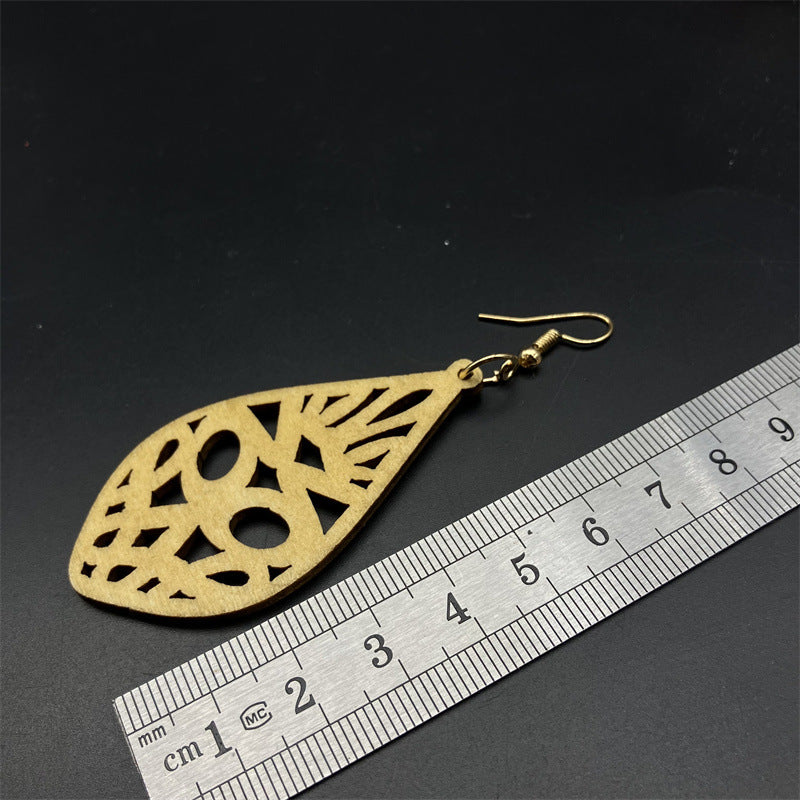 Wholesale Leaf Hollowed Out Wood Earrings