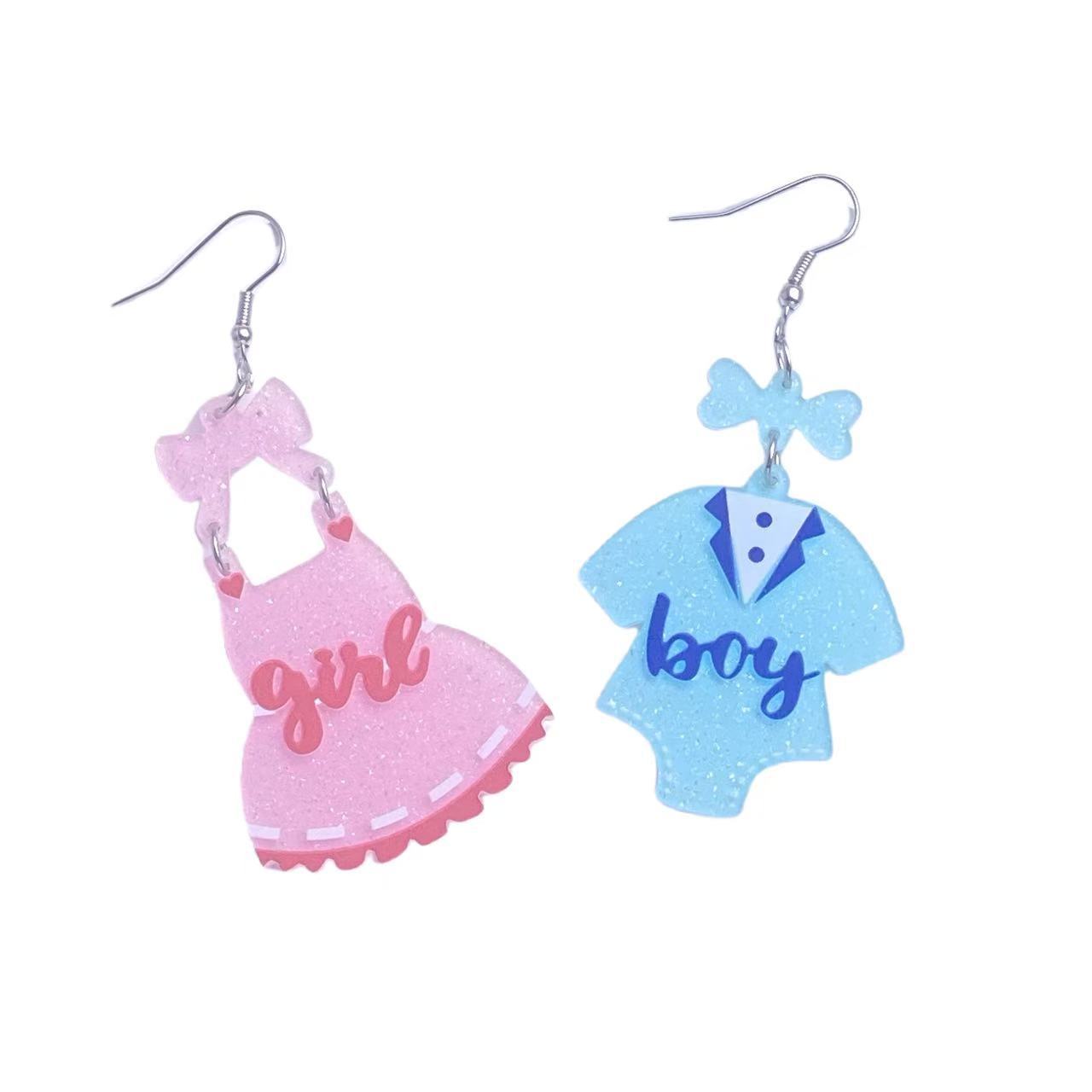 Wholesale blingbling pink blue clothes asymmetrical acrylic earrings