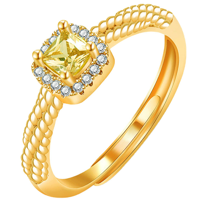 Wholesale 18k Gold Plated Yellow Diamond Small Sugar Cube Colored Treasure Ring