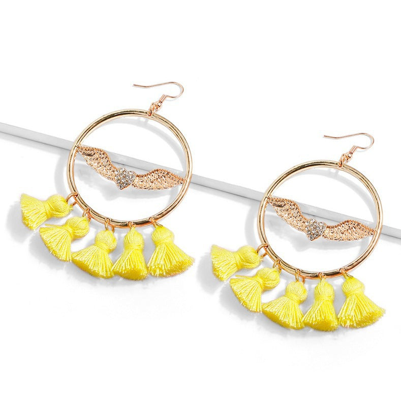 Wholesale Ethnic Tassels Bohemian Style Large Circle Handmade Earrings