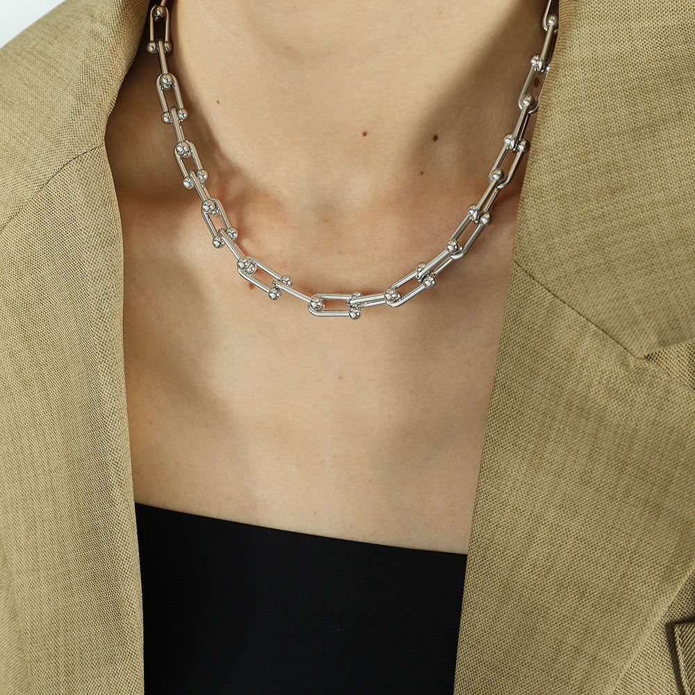 Wholesale Stainless Steel U-shaped Chain Titanium Steel Horseshoe Buckle Stitching Bracelet Necklace Set