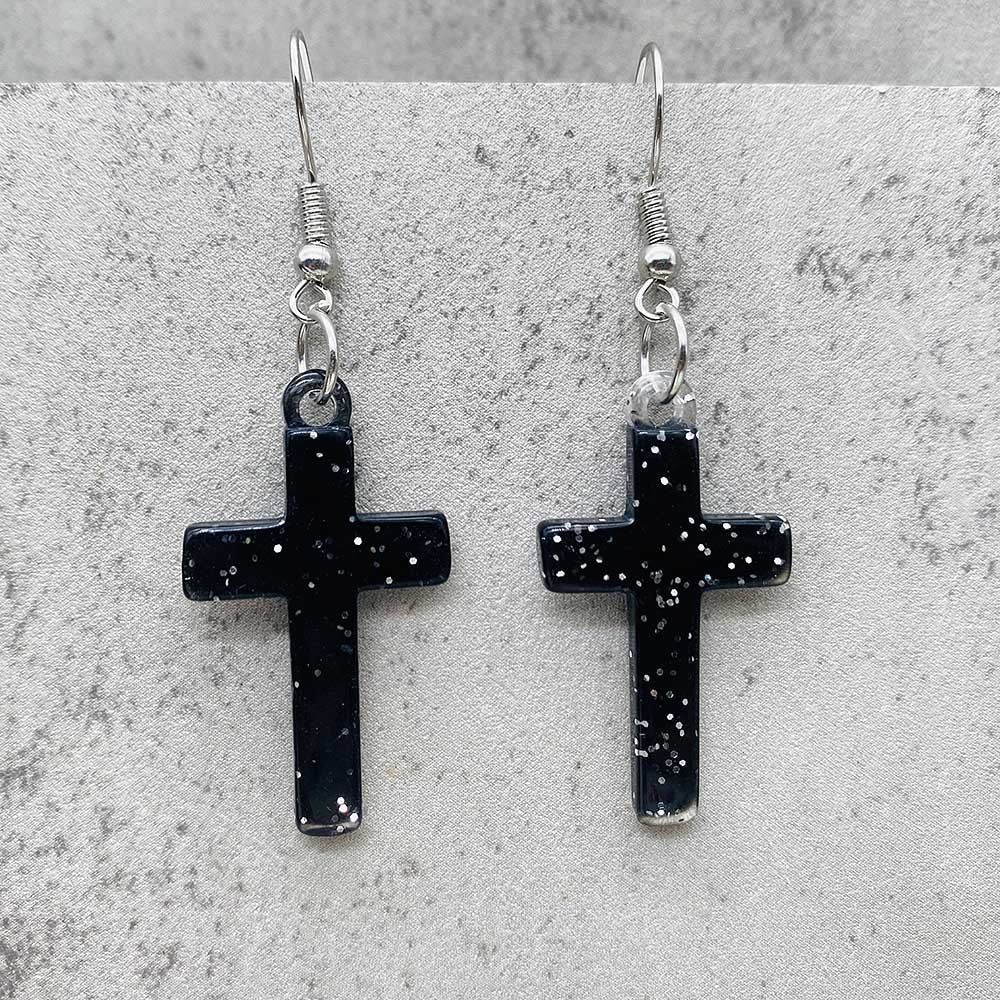 Wholesale Stylish Glitter Cross Resin Drop Earrings