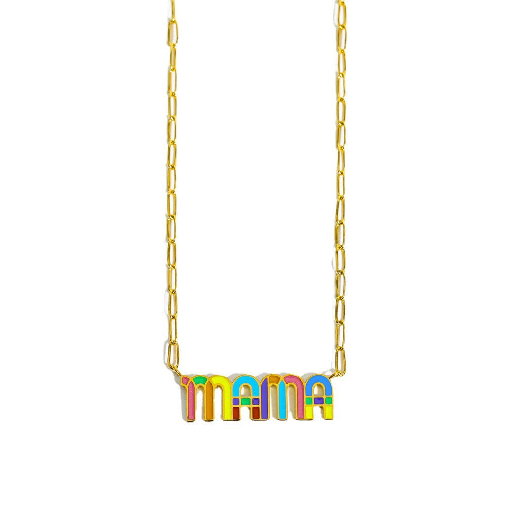 Wholesale Letter Rainbow Pendant Titanium Steel Necklace