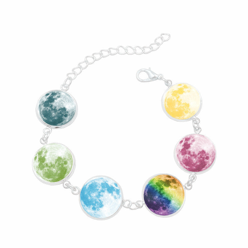 Wholesale Luminous Galaxy Moon Time Gemstone Silver Character Glass Bracelet