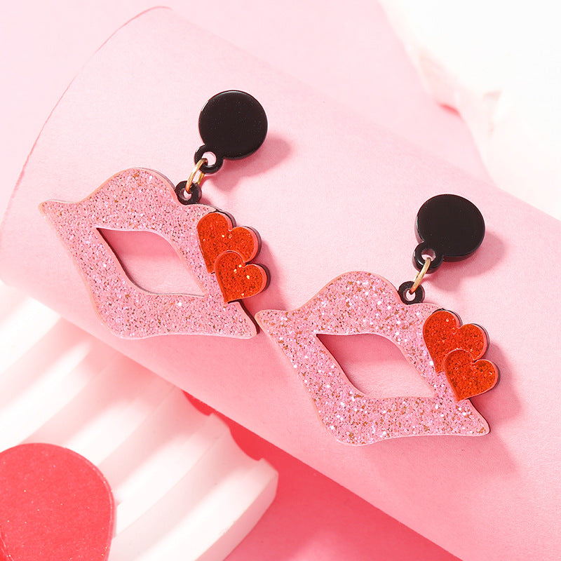 Wholesale Valentine's Day Colorful Shining Love Lip Acrylic Earrings