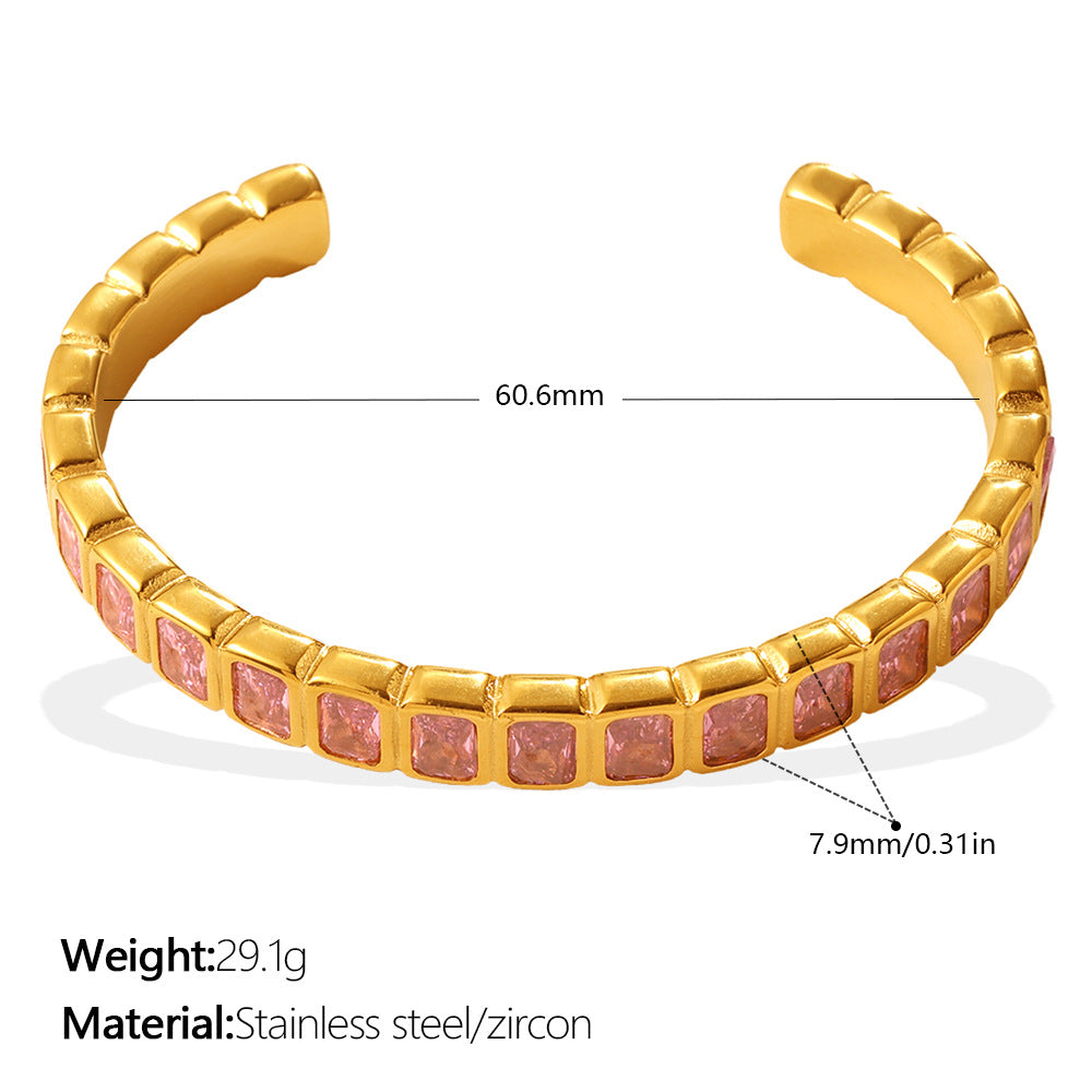 Wholesale Stainless Steel C Shape Open Bangle Bracelet With Multicolor Zircon Stones Retro Stackable Design For Everyday Wear And Gift
