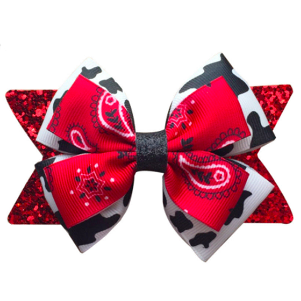 Wholesale 5pcs Cow Pattern Bow Western Cowboy Children's Hairpin