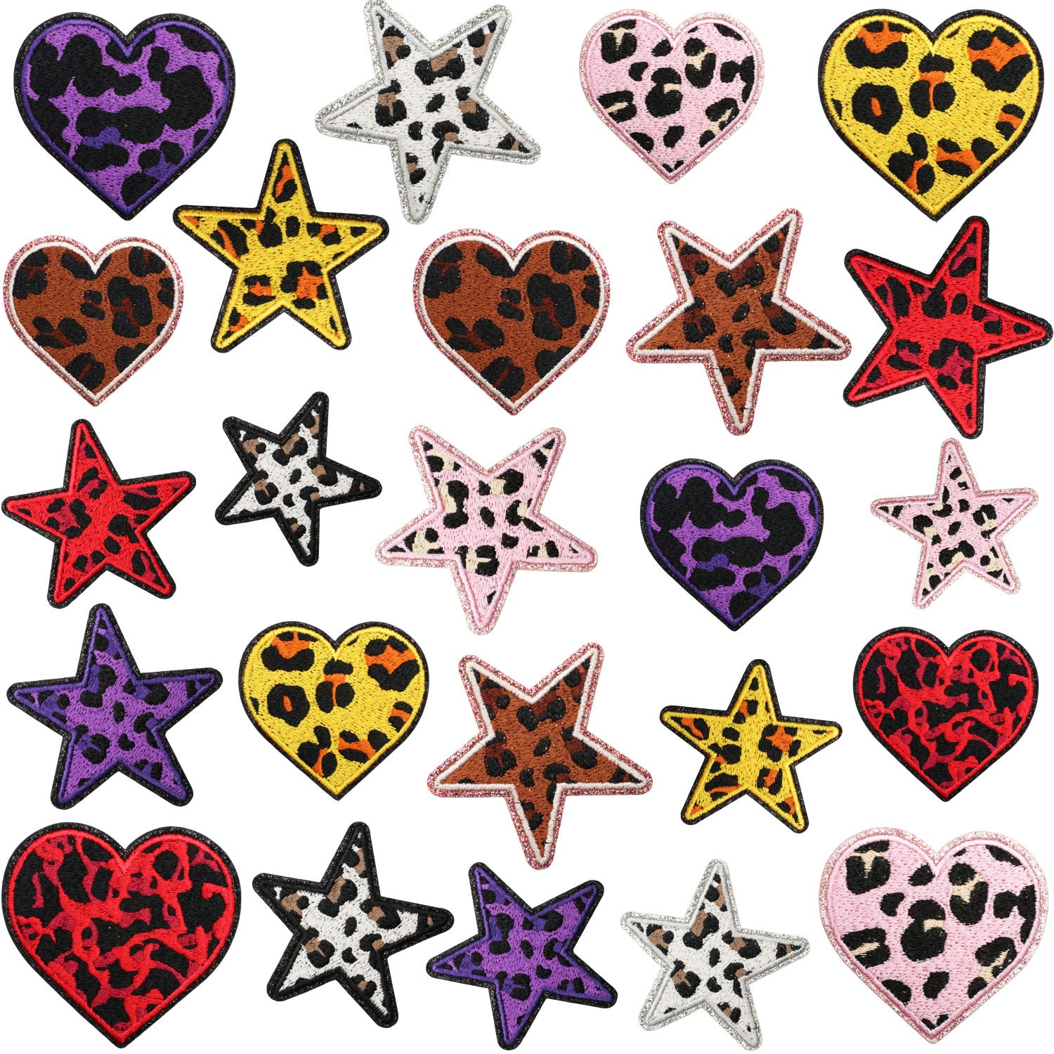 Wholesale Leopard Print Glitter Star Embroidered Patch Polyester Applique For Clothing Bags DIY