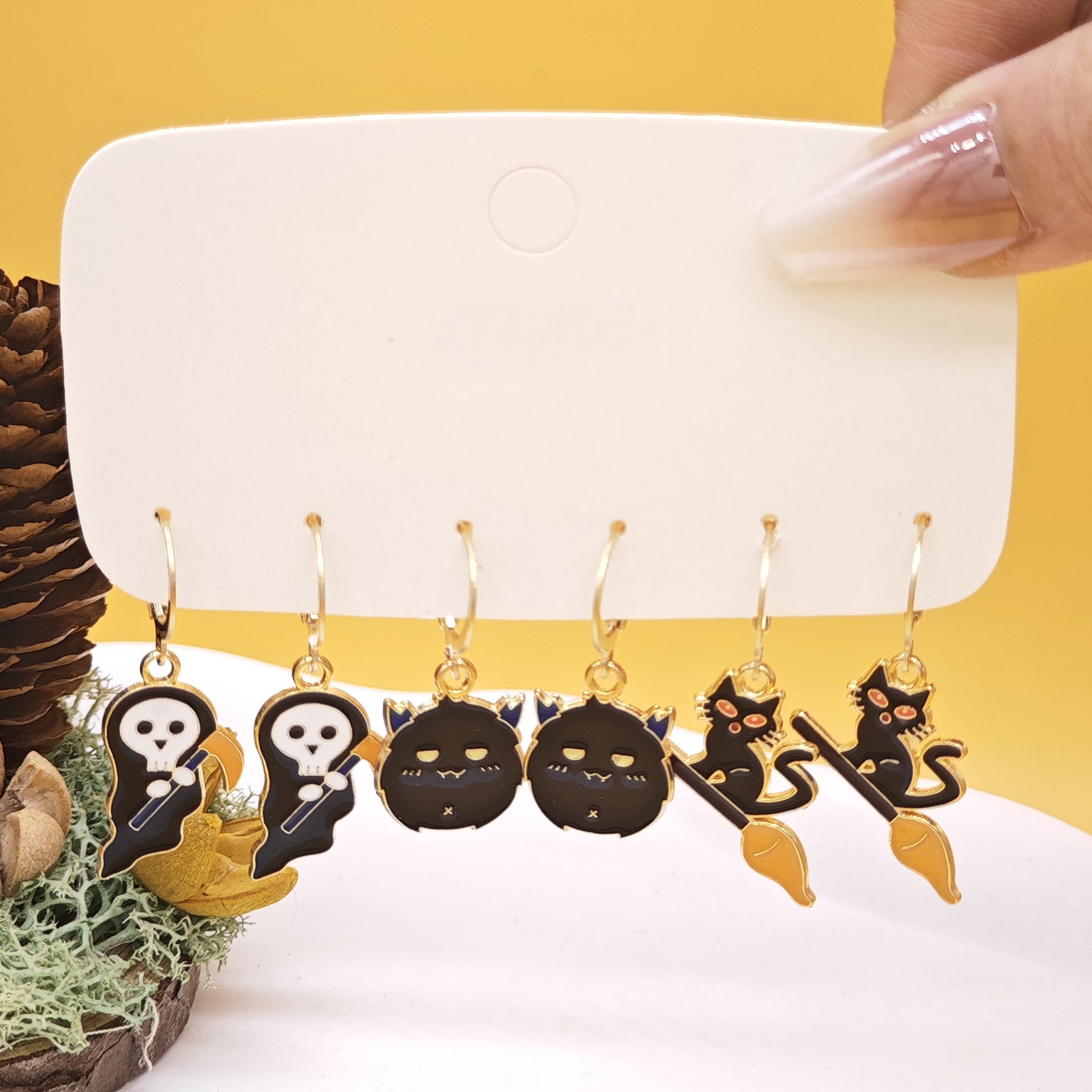 Wholesale 6pcs/set Halloween Black Cat Pumpkin Funny Earrings