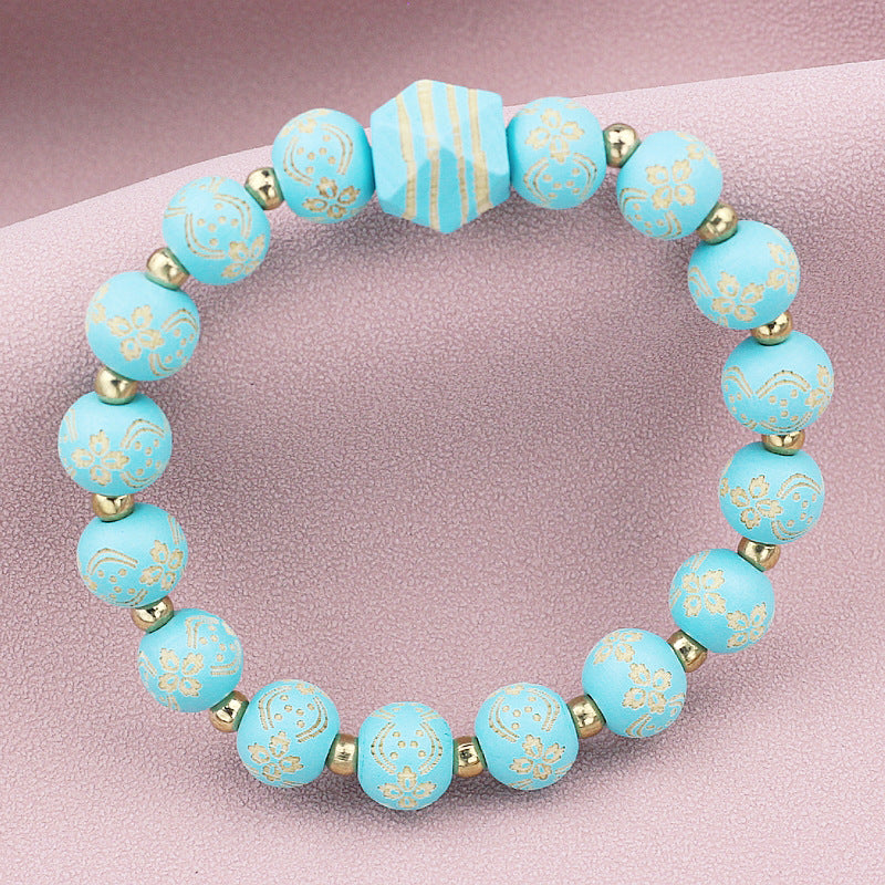 Wholesale Carved Wooden Bead Handmade Elastic Bracelet