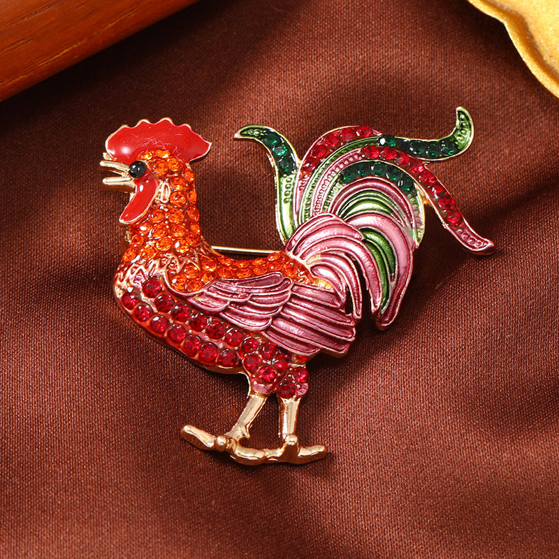 Wholesale Vintage Diamond Enamel Rooster Brooch