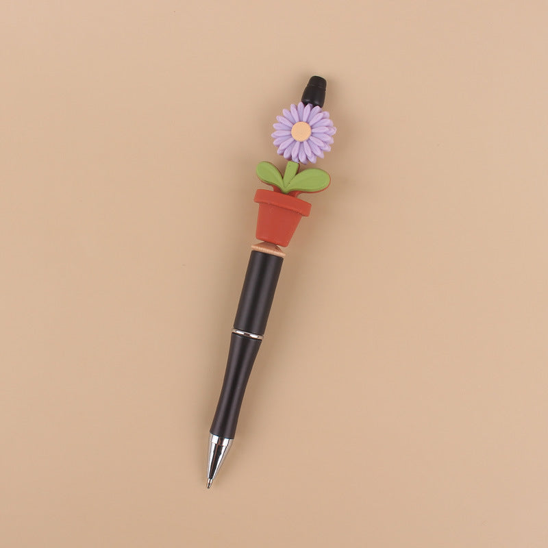 Wholesale Beadable Silicone Beaded Sunflower Potted Wooden Beads Plastic Ballpoint Pen