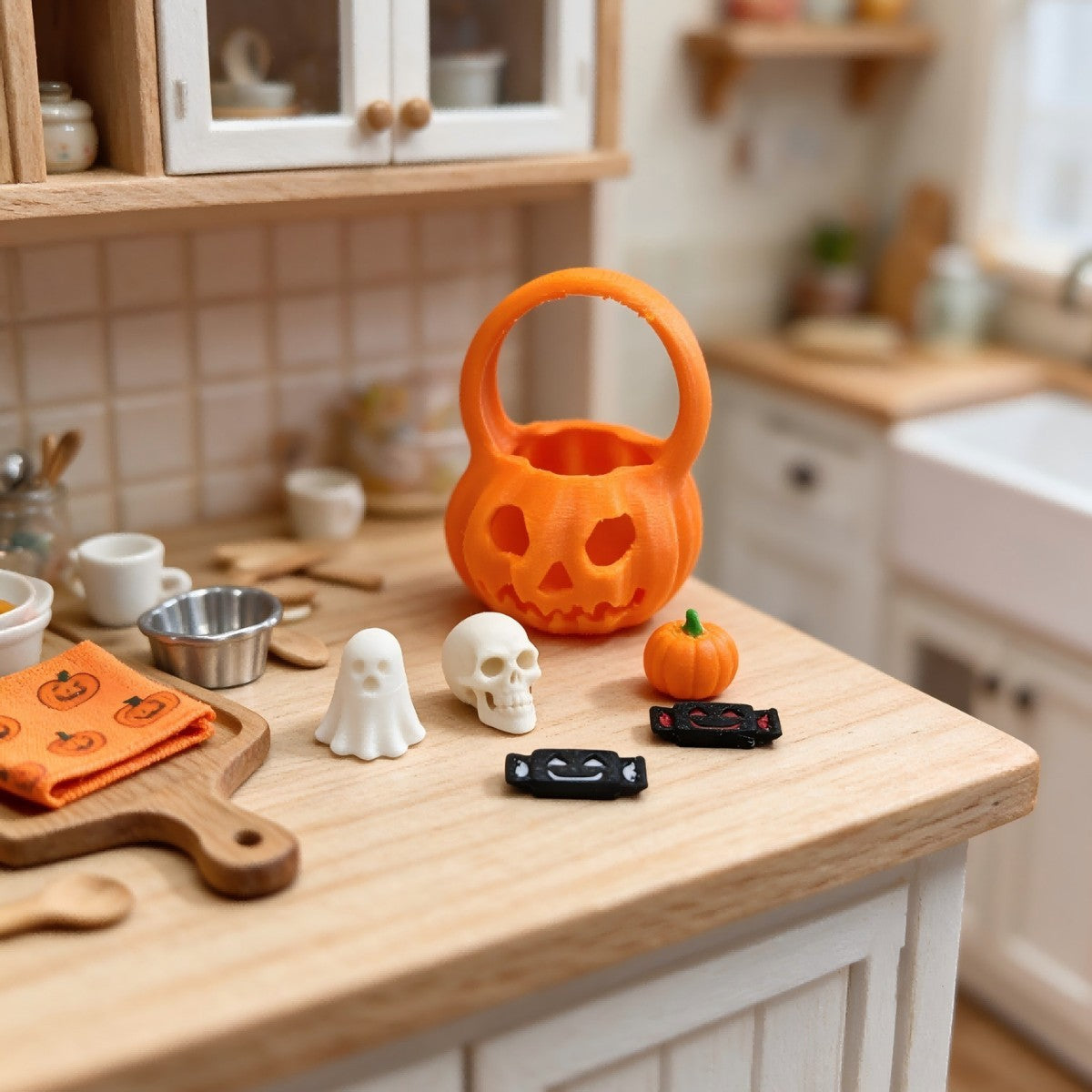 Wholesale 3D Printed  Pumpkin Bucket Set With Ghost Skull Tabletop Decoration Festive Home And Office Decor Gift