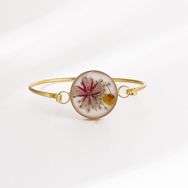 Wholesale 6pcs Dried Flower Resin Copper Simple Bracelet
