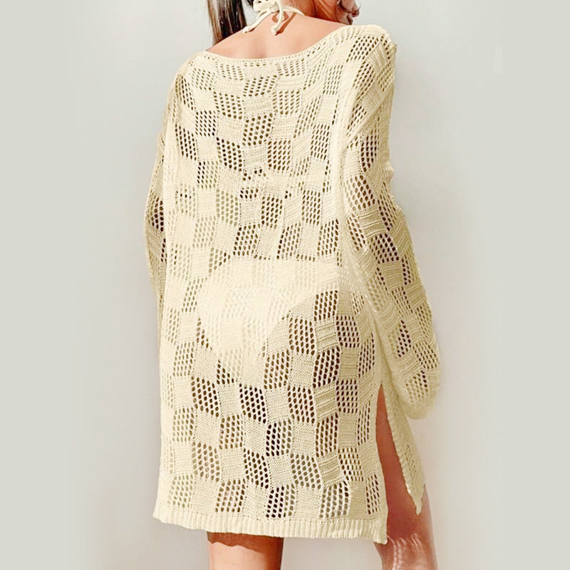 Wholesale Solid Color Sexy Knit Hollow Beach Cover Up