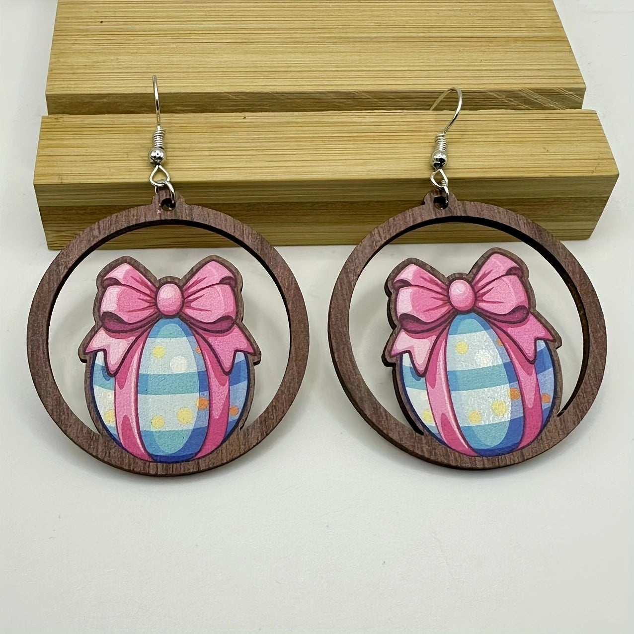 Wholesale Easter Flower Basket Rabbit Printed Easter Egg Earrings