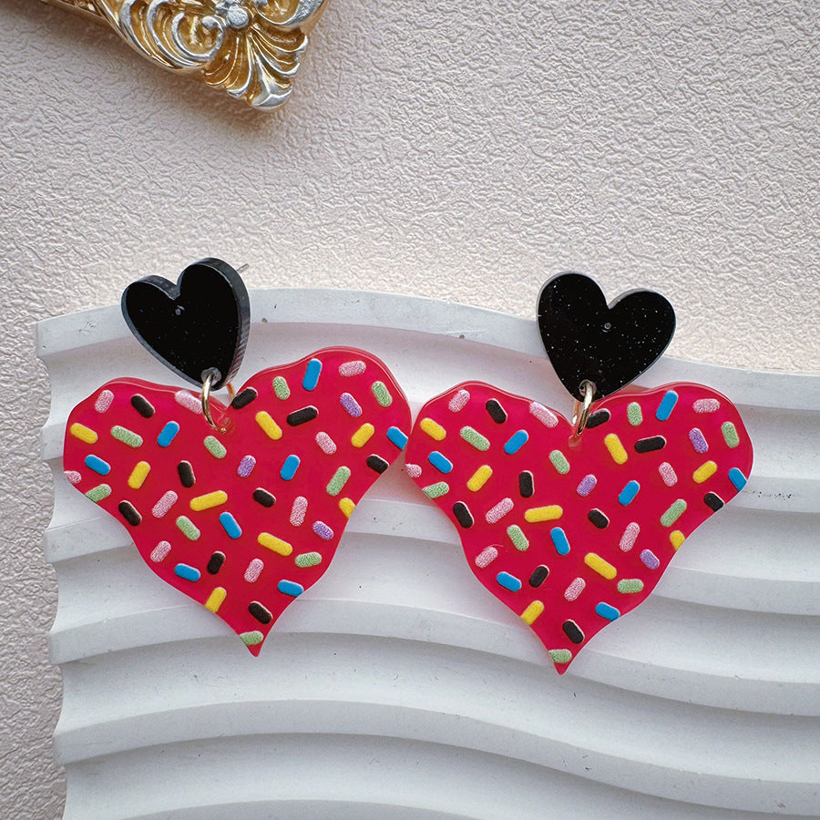 Wholesale Colorful printed heart-shaped gradient acrylic earrings