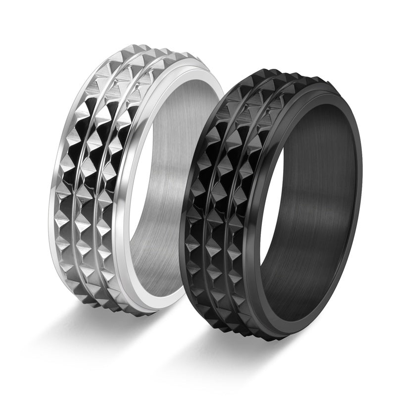 Wholesale 8mm Wide Men's Pyramid Rotatable Decompression Titanium Steel Ring