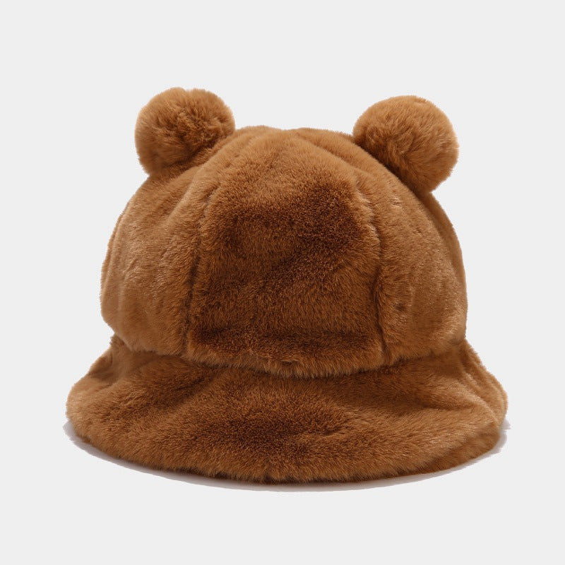 Wholesale Leopard Print Double Hair Pom Thick Plush Bucket Hat