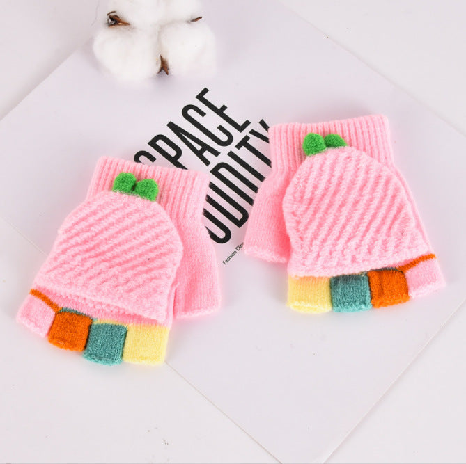 Wholesale Knitted Flip Open Fingered Children's Imitation Cashmere Gloves