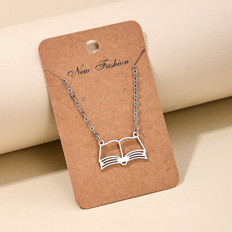 Wholesale ins style metal hollow book necklace