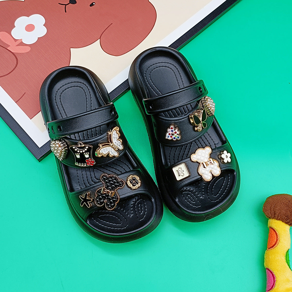 Wholesale Children's Cute Cartoon Black and White Bear Sandals