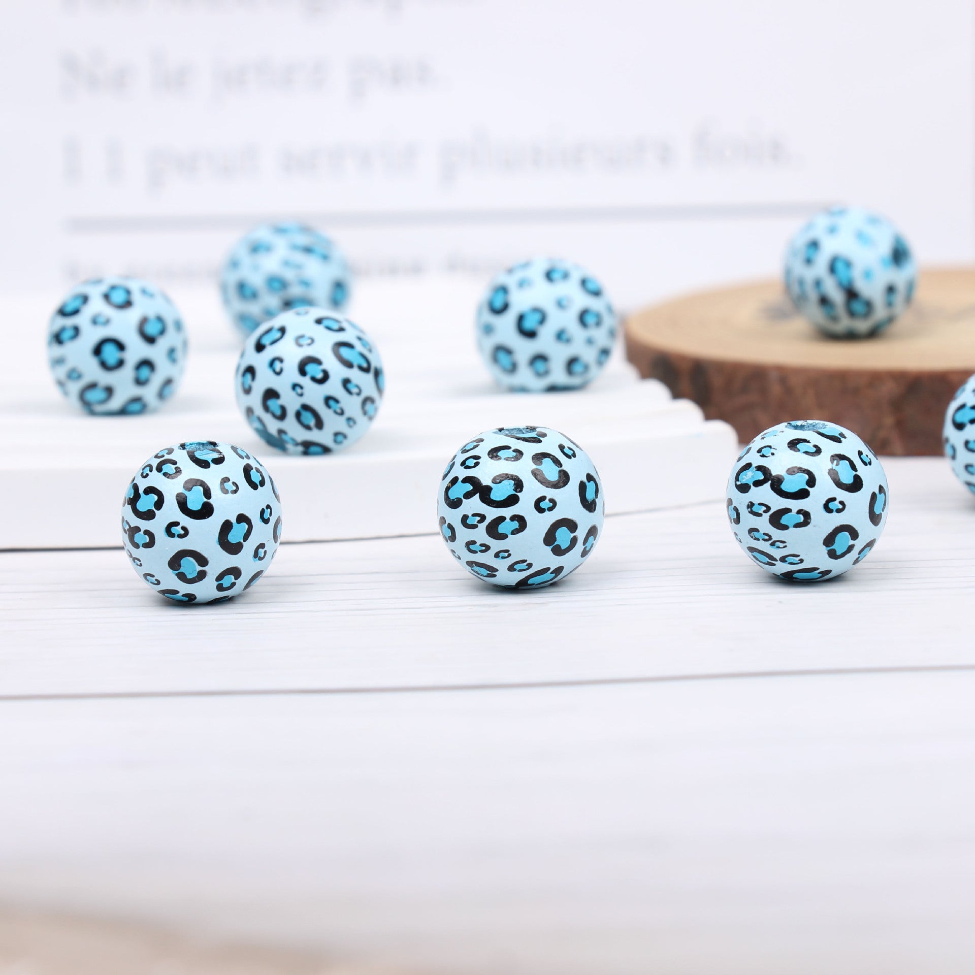 Wholesale 20pcs 16mm Leopard Pattern Wooden Bead Set