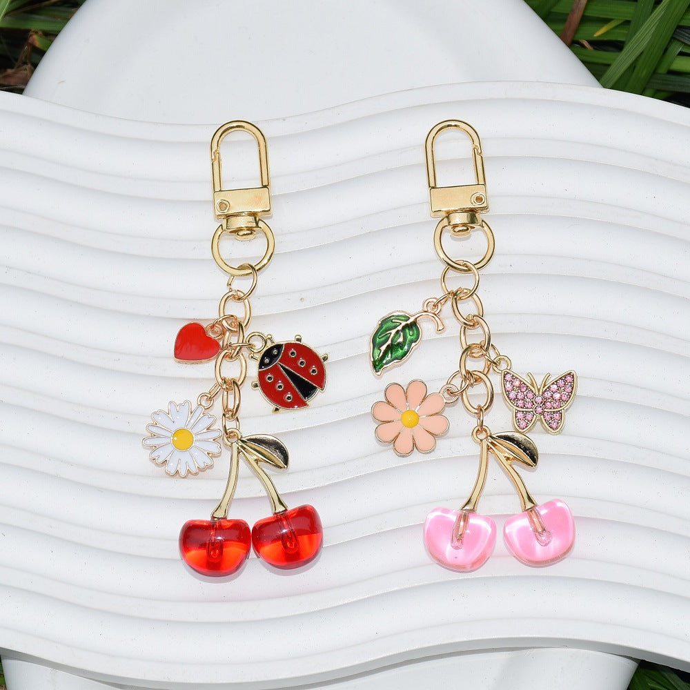 Wholesale Cherry butterfly ladybug  green leaf keychain Y2K bag pendant