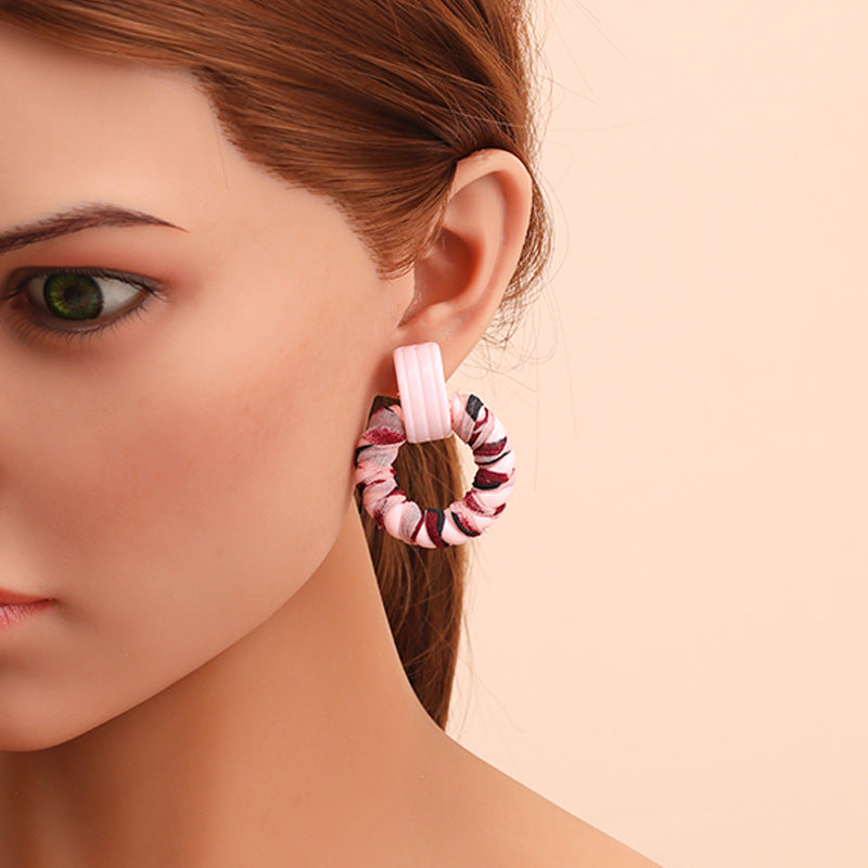 Wholesale Handmade Cloth Winding Round Earrings