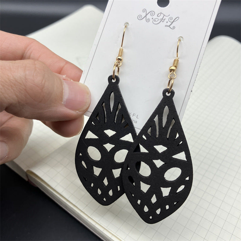 Wholesale Leaf Hollowed Out Wood Earrings
