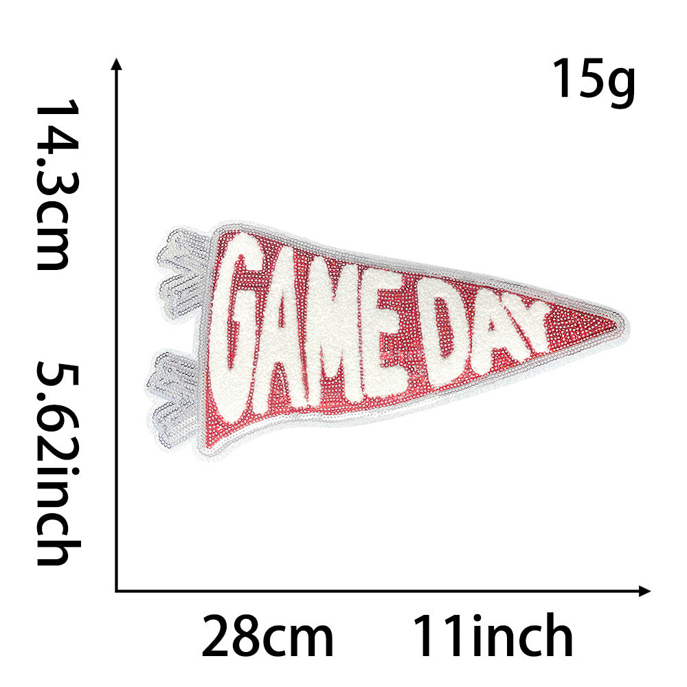 Wholesale Boutique Large Triangular Game Day Glitter Embroidered Patch Orange Iron On DIY Applique Fashion Accessory