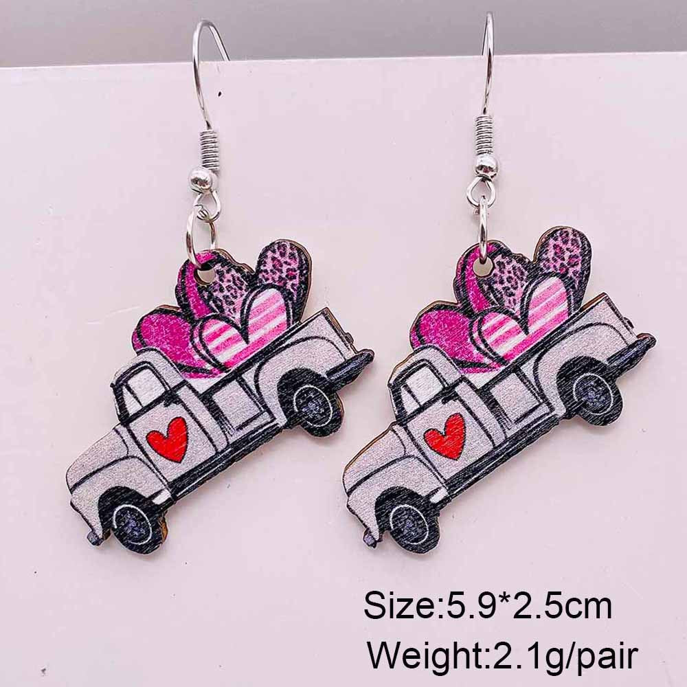 Wholesale Valentine's Day Cow Pink Love Truck Cross Wooden Earrings