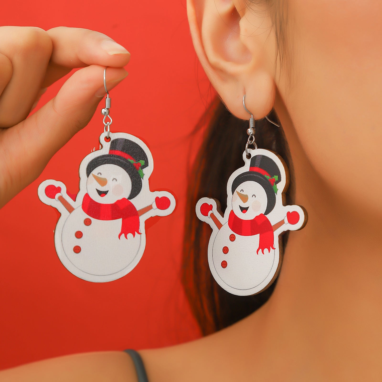 Wholesale Christmas Snowflake Santa Claus Wooden Earrings