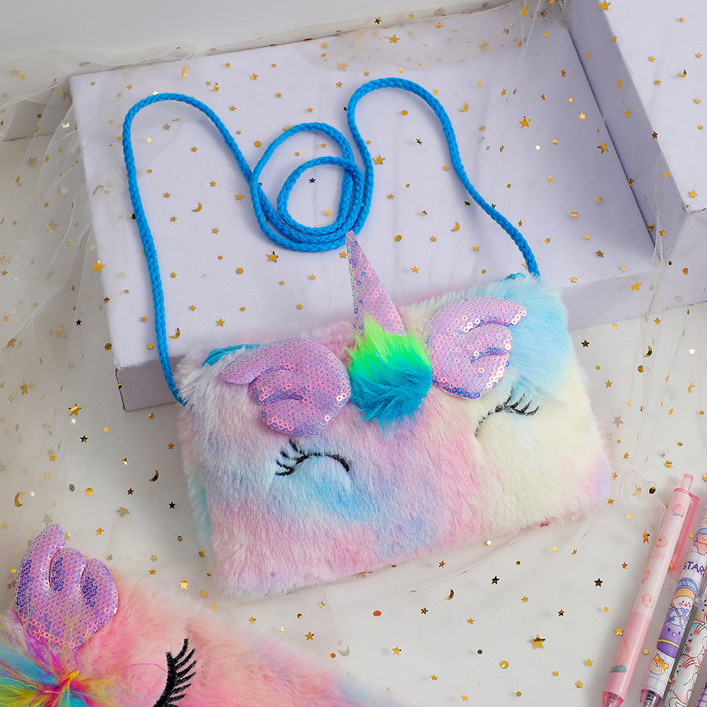 Wholesale Unicorn Square Squinting Plush Crossbody Girls Coin Purse