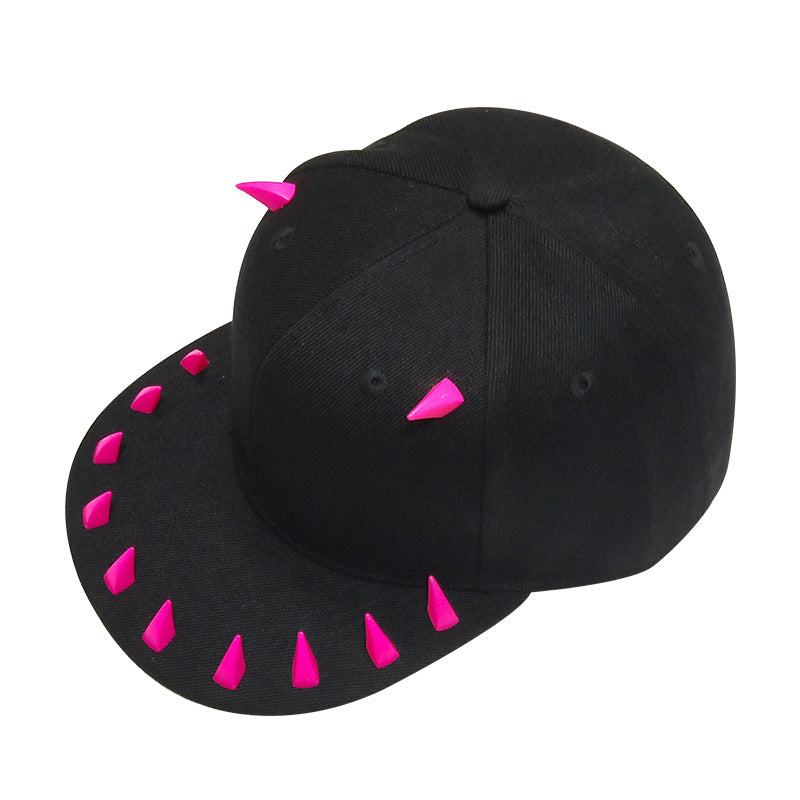 Wholesale Punk Horn Rivet Hip Hop Flat Brim Baseball Cap