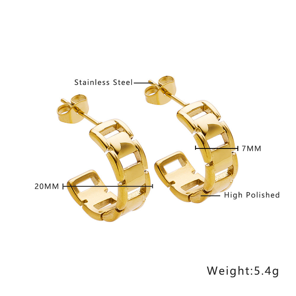 Wholesale Retro Twisted Circle Diamond Braided Wheat Ear C-Shaped Large Arc Gold Earrings