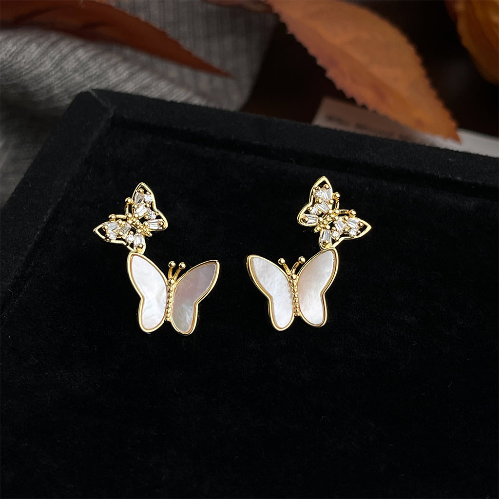 Wholesale Beimu flower shaped zircon butterfly earrings