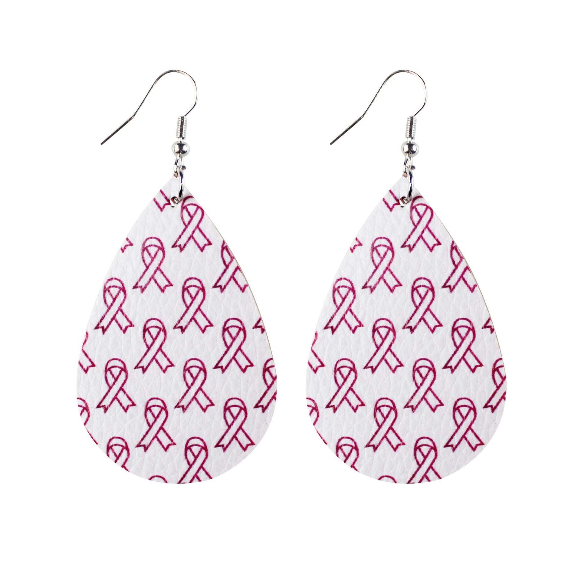 Wholesale  16 Pair Pink Ribbon Faux Leather Drop Earrings Women Breast Pendant Earrings