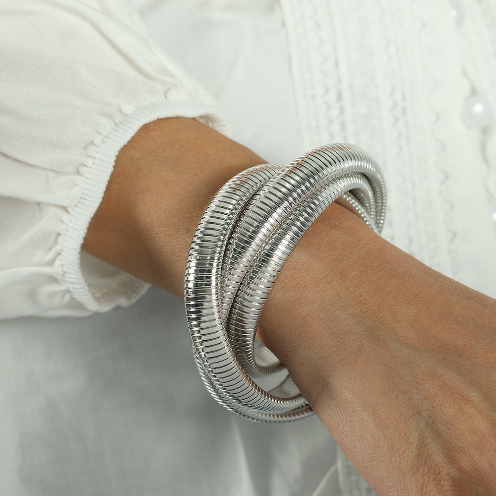 Wholesale Titanium Steel Triple Wrap 18K Gold Plated Stainless Steel Bracelet