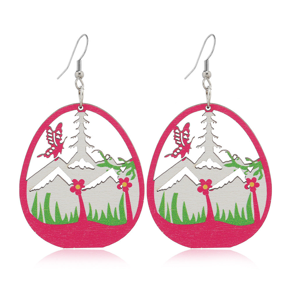 Wholesale Valentine's Day Sunflower Balloon Droplet Shaped Pendant Wooden Earrings