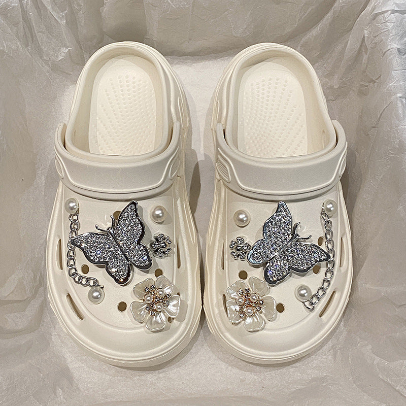 Wholesale   New Summer Hole Shoes Women's  Outer Wearing Thick-soled Height-increasing Sandals for Couple's Beach Baotou Sandals