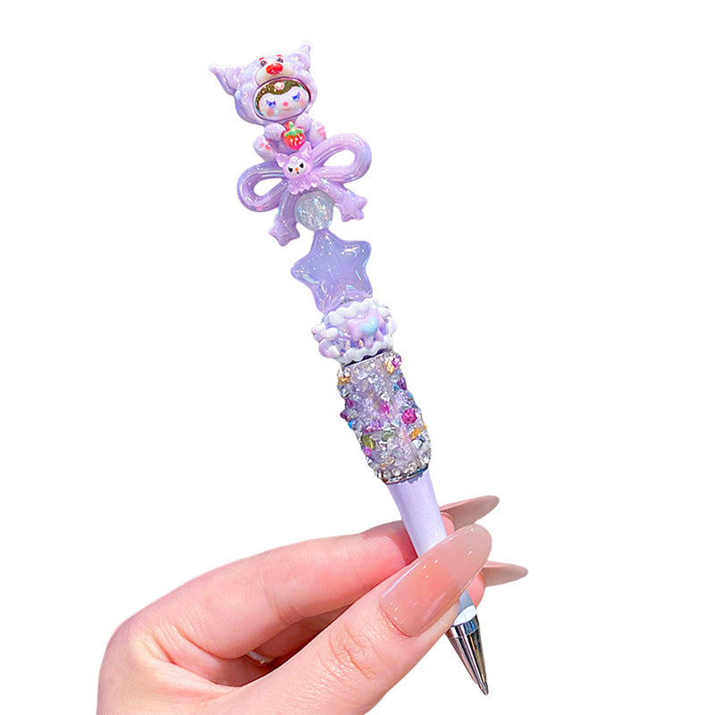Wholesale Children' s Cartoon Flash Diamond Bow Rotary Writing Pen Black OLY Exclusive