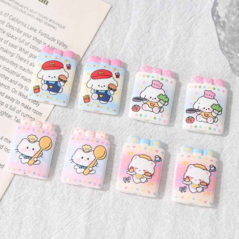 Wholesale 10pcs Double-Sided Printed Beads Cartoon Cat Acrylic Beads