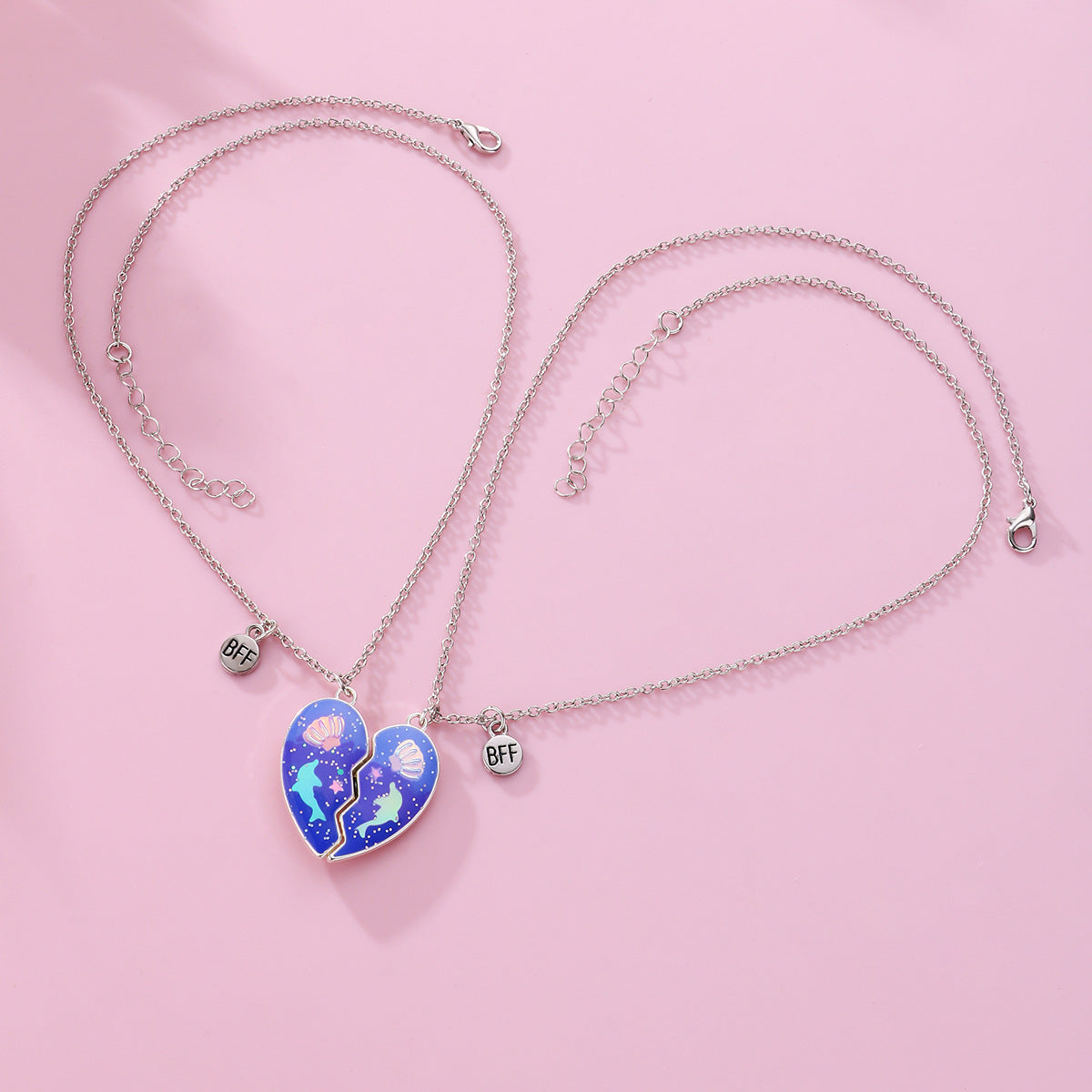 Wholesale children' s love dolphin shell clavicle chain BFF good friend magnetic necklace
