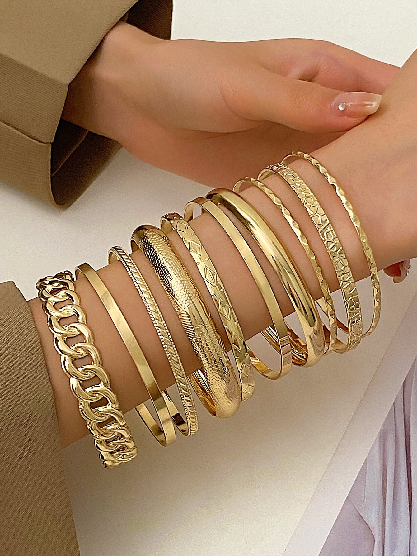 Wholesale multi-layer bracelet set alloy geometric stacked bracelet set