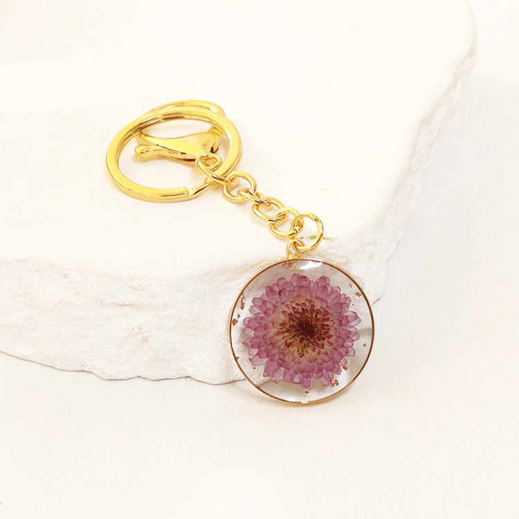 Wholesale 6pcs Dried Flower Resin Specimen Month Flower Keychain