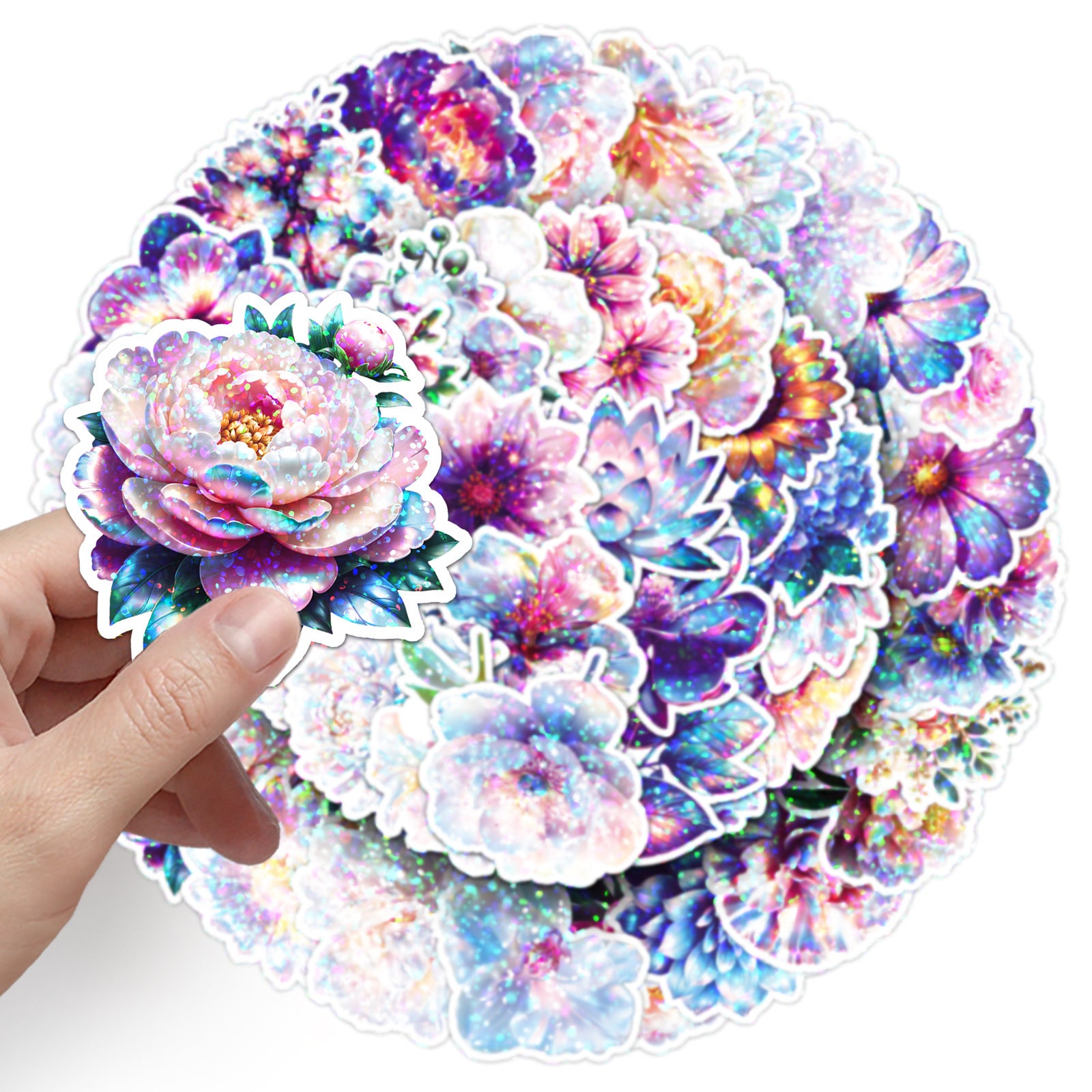 Wholesale  50pcs/pack Glitter Laser Colorful Flower Stickers