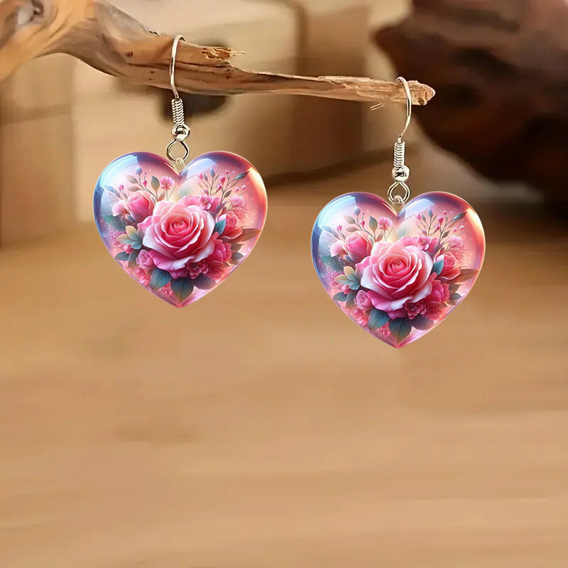 Wholesale Rose heart-shaped Valentine' s Day acrylic earrings